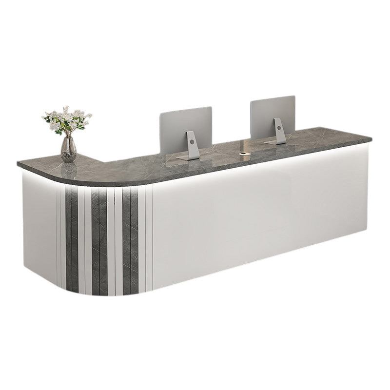 L Shaped Reception Desk Curved Corner Counter Corporate Front Table Salon Bar