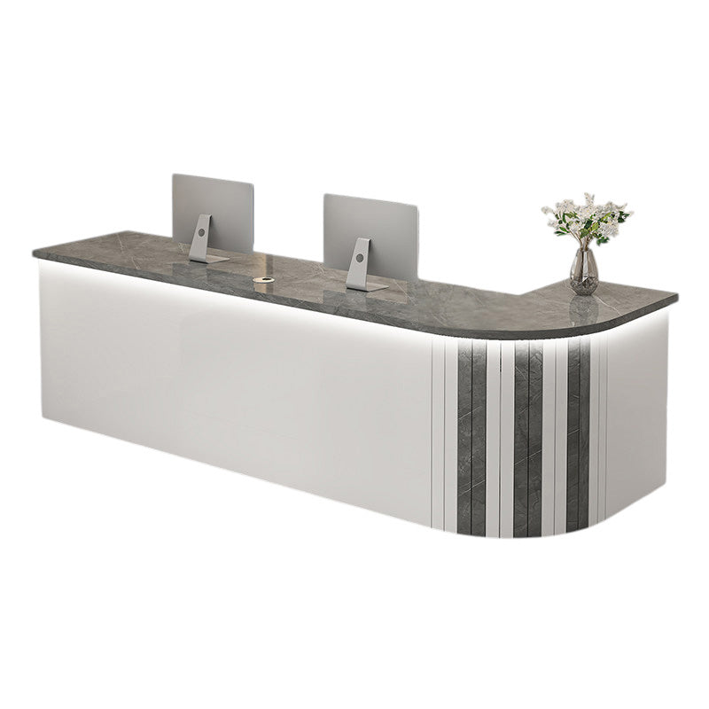 L Shaped Reception Desk Curved Corner Counter Corporate Front Table Salon Bar