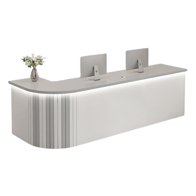 L Shaped Reception Desk Curved Corner Counter Corporate Front Table Salon Bar