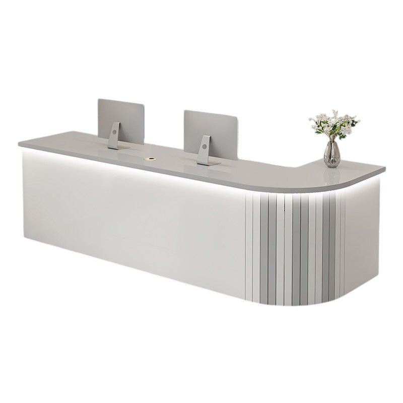 L Shaped Reception Desk Curved Corner Counter Corporate Front Table Salon Bar