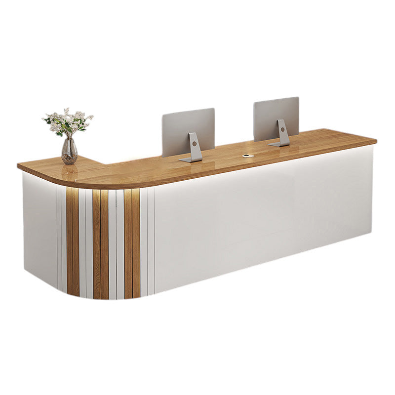 L Shaped Reception Desk Curved Corner Counter Corporate Front Table Salon Bar