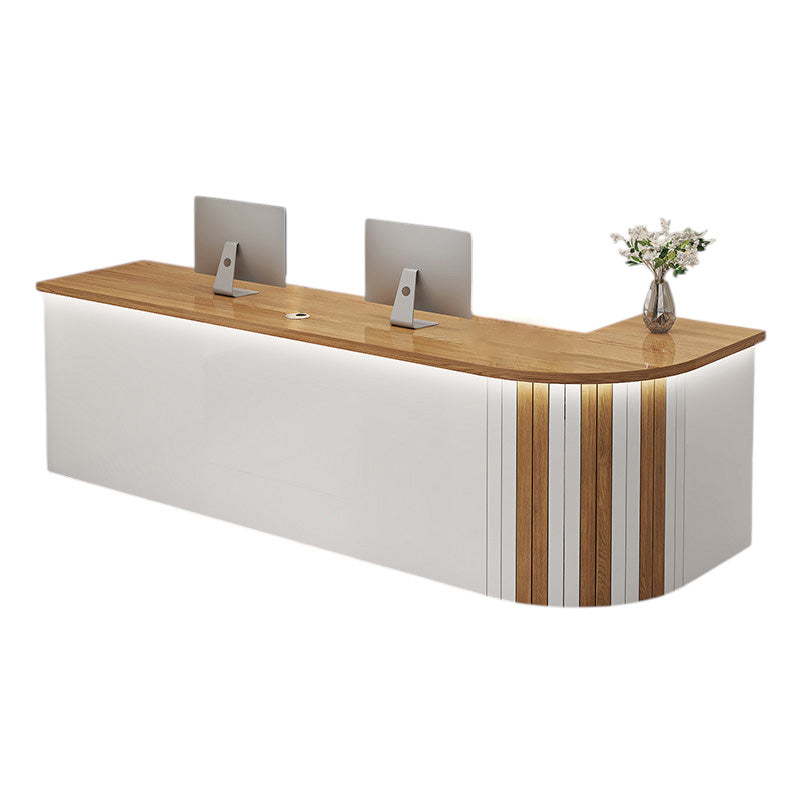 L Shaped Reception Desk Curved Corner Counter Corporate Front Table Salon Bar