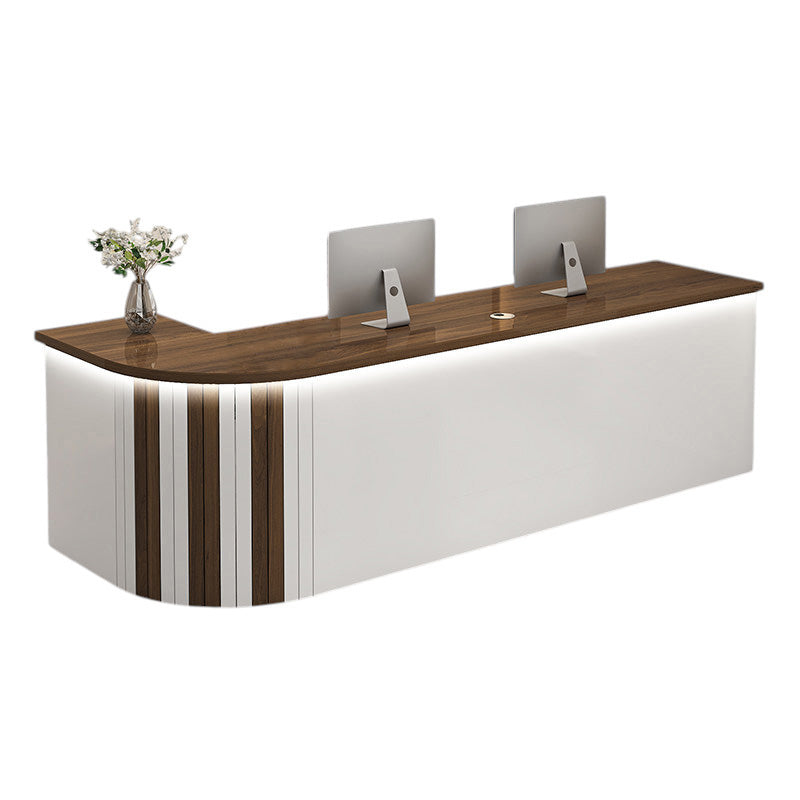 L Shaped Reception Desk Curved Corner Counter Corporate Front Table Salon Bar