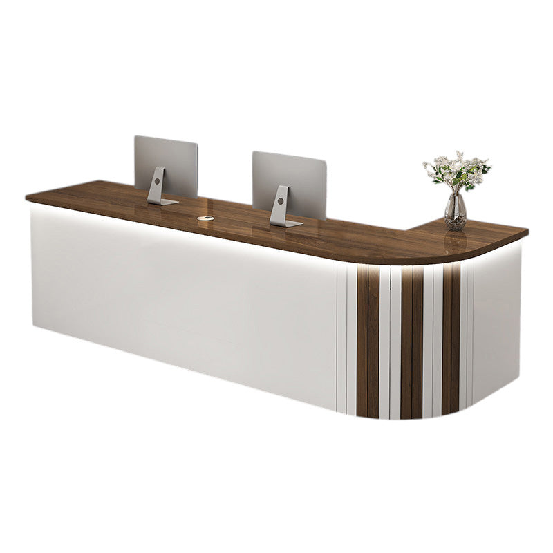 L Shaped Reception Desk Curved Corner Counter Corporate Front Table Salon Bar