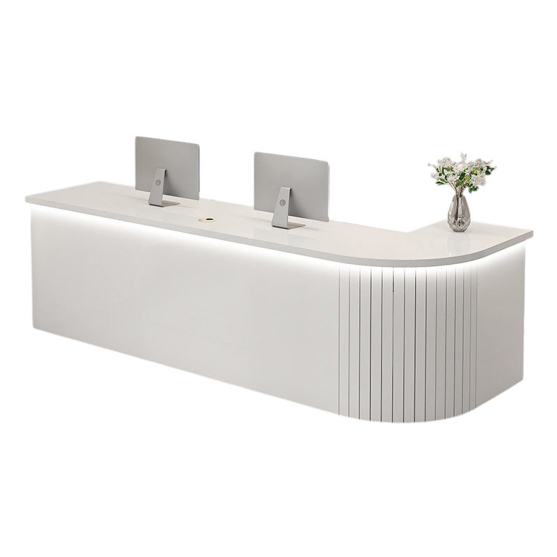 L Shaped Reception Desk Curved Corner Counter Corporate Front Table Salon Bar