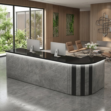 L Shaped Reception Desk Curved Corner Counter Corporate Front Table Salon Bar