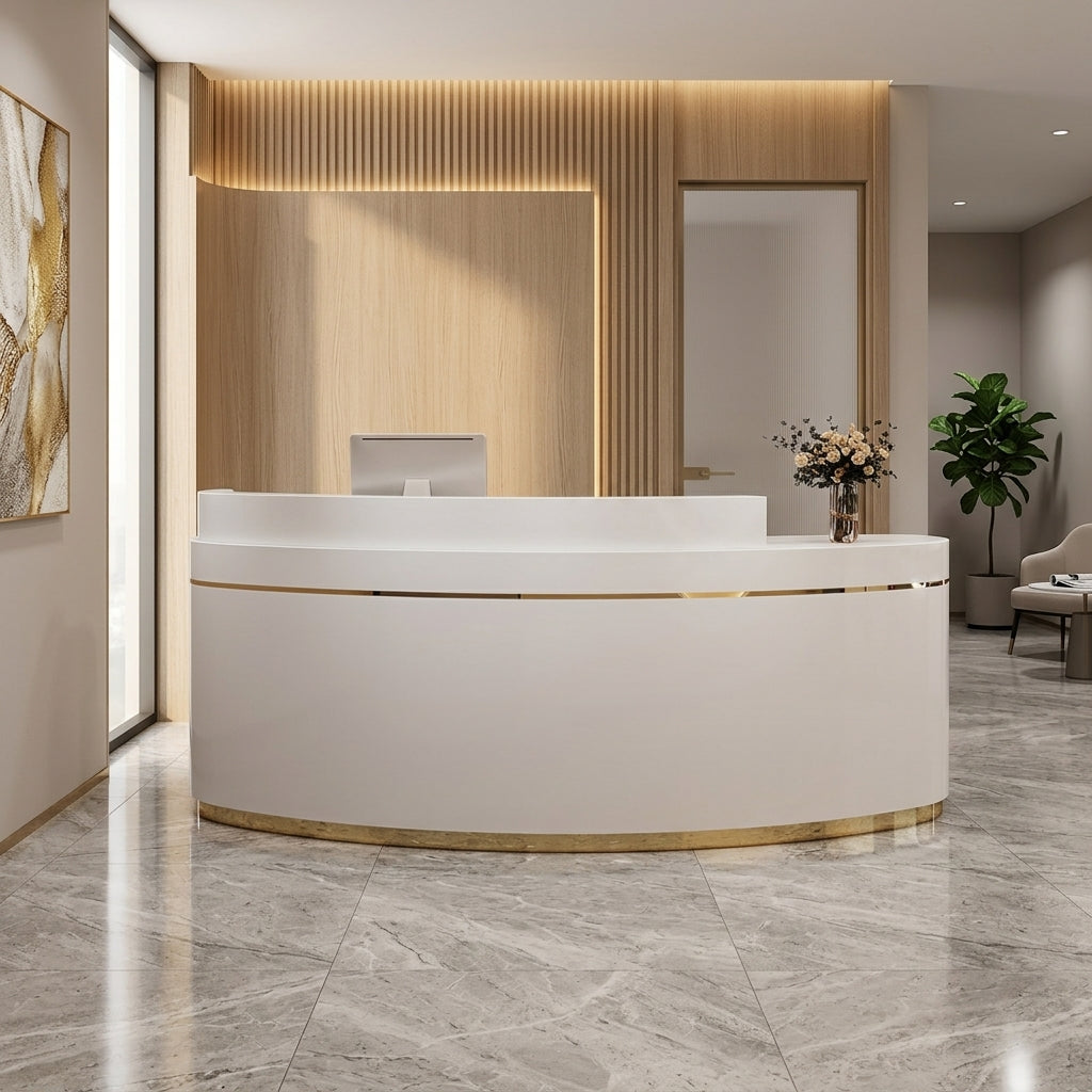 Curved Reception Desk Fully Assembled Counter Hair Salon Bar Boutique Checkout 120-300cm