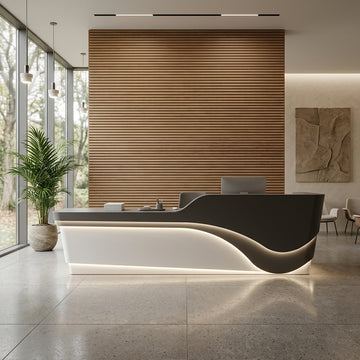 Gloss Finish Curved Reception Desk Modern Shop Counter Corporate Bar 100-420cm