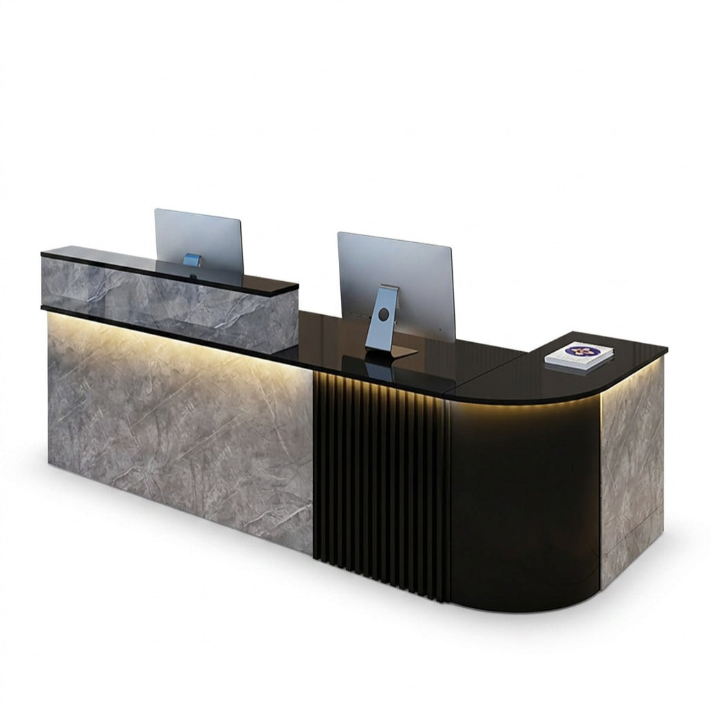 Modern L-Shaped Reception Desk with LED Lighting: White Counter | 120cm-420cm