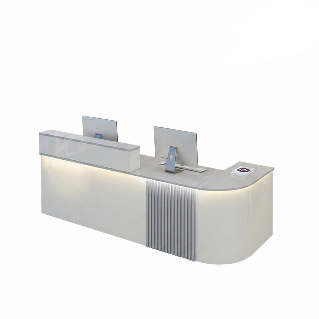 Modern L-Shaped Reception Desk with LED Lighting: White Counter | 120cm-420cm