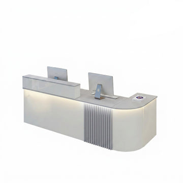 （In Stock Now）Modern L-Shaped Reception Desk with LED Lighting: White Counter | 120cm-420cm