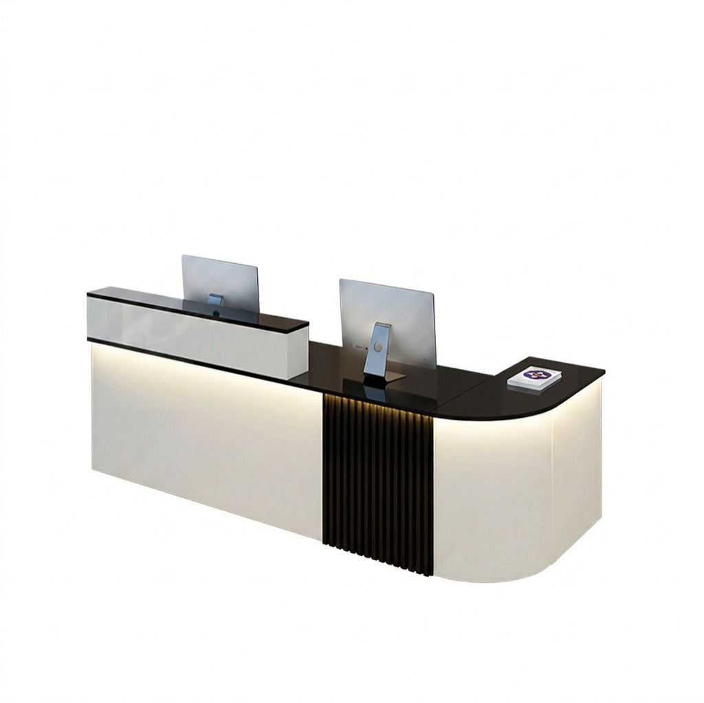 Modern L-Shaped Reception Desk with LED Lighting: White Counter | 120cm-420cm