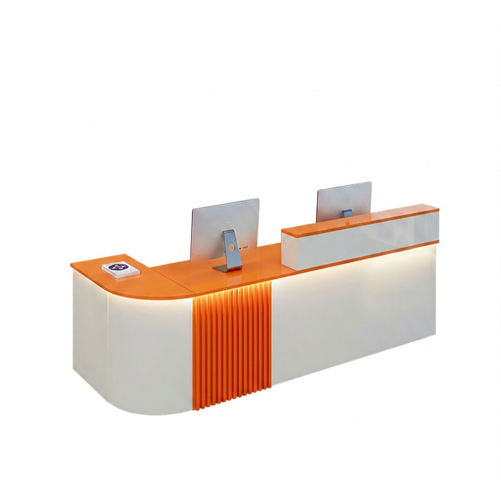 Modern L-Shaped Reception Desk with LED Lighting: White Counter | 120cm-420cm