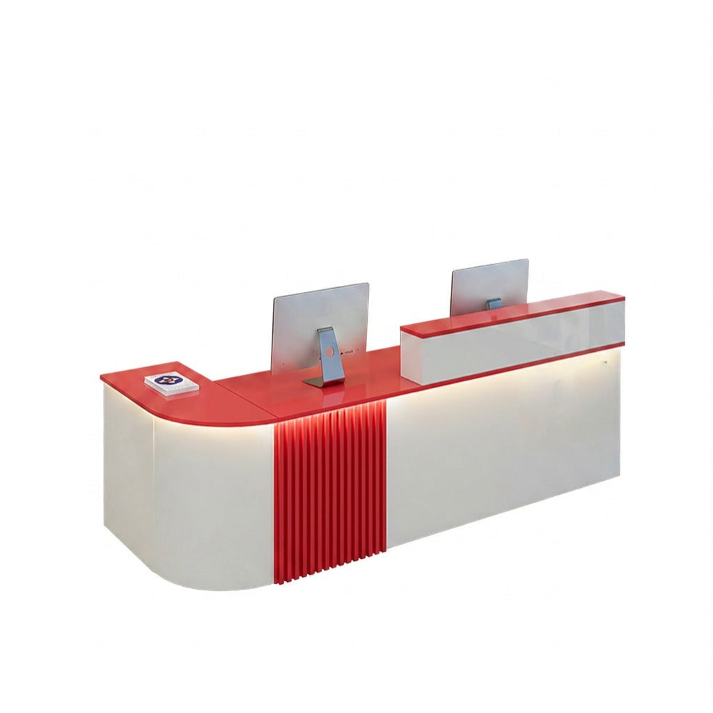 Modern L-Shaped Reception Desk with LED Lighting: White Counter | 120cm-420cm