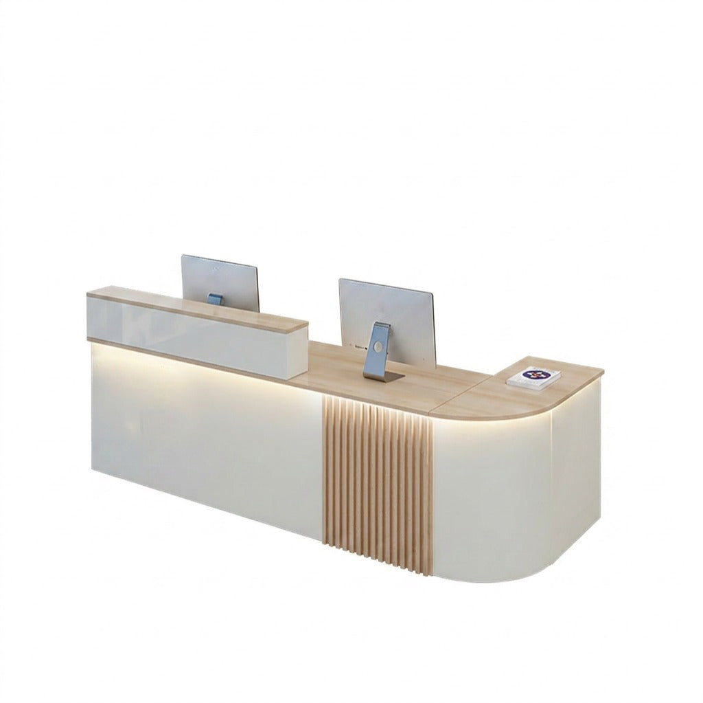 Modern L-Shaped Reception Desk with LED Lighting: White Counter | 120cm-420cm
