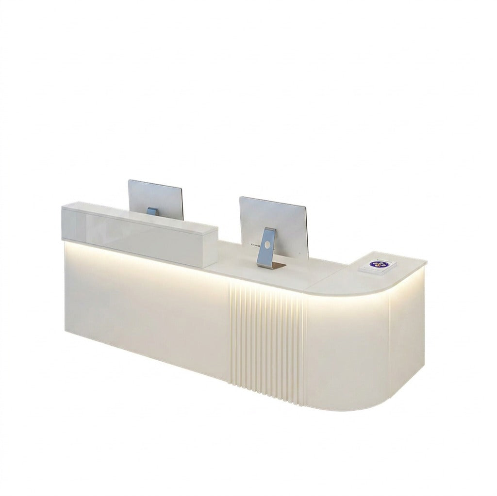 Modern L-Shaped Reception Desk with LED Lighting: White Counter | 120cm-420cm