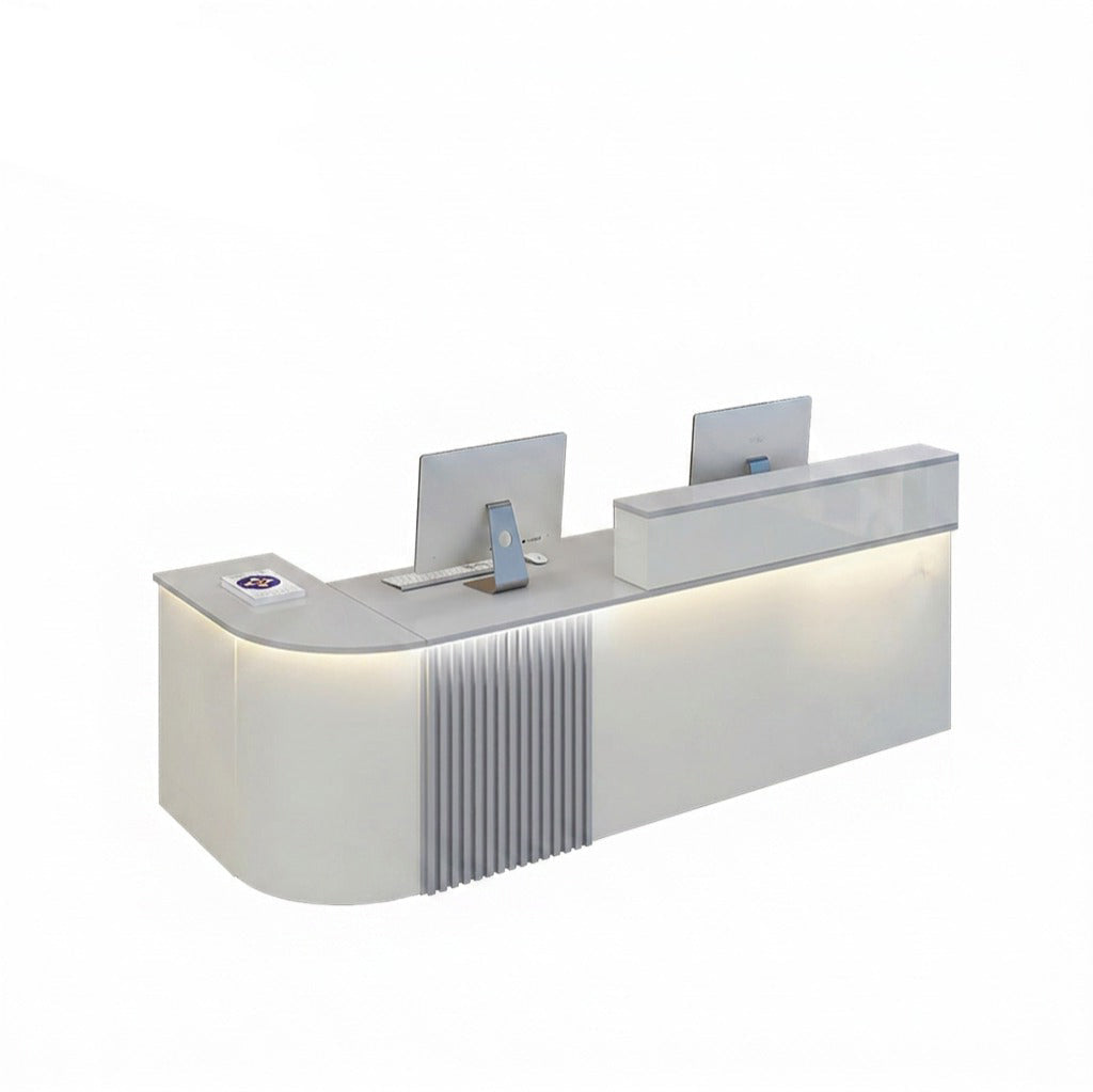 Modern L-Shaped Reception Desk with LED Lighting: White Counter | 120cm-420cm