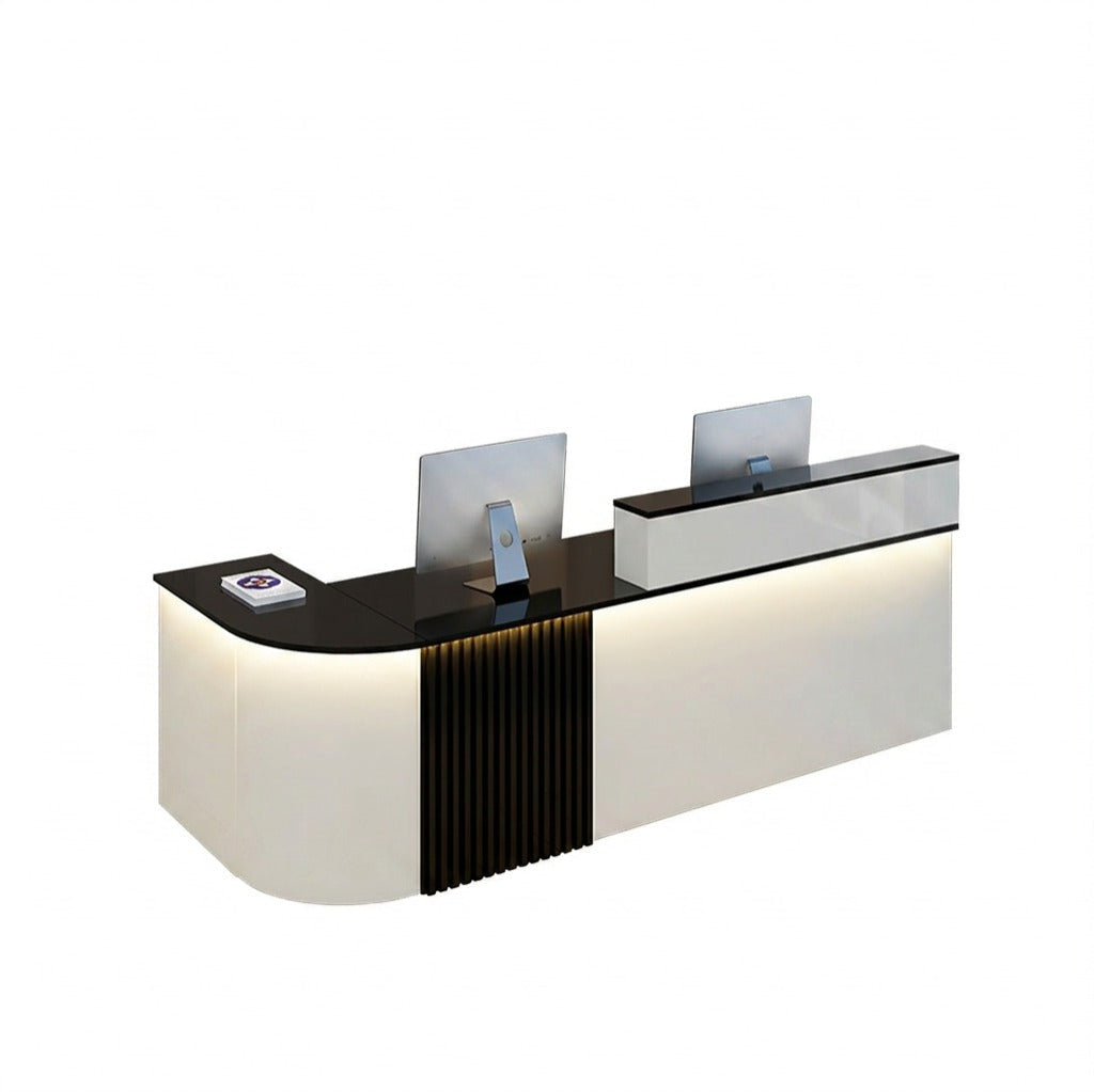 Modern L-Shaped Reception Desk with LED Lighting: White Counter | 120cm-420cm