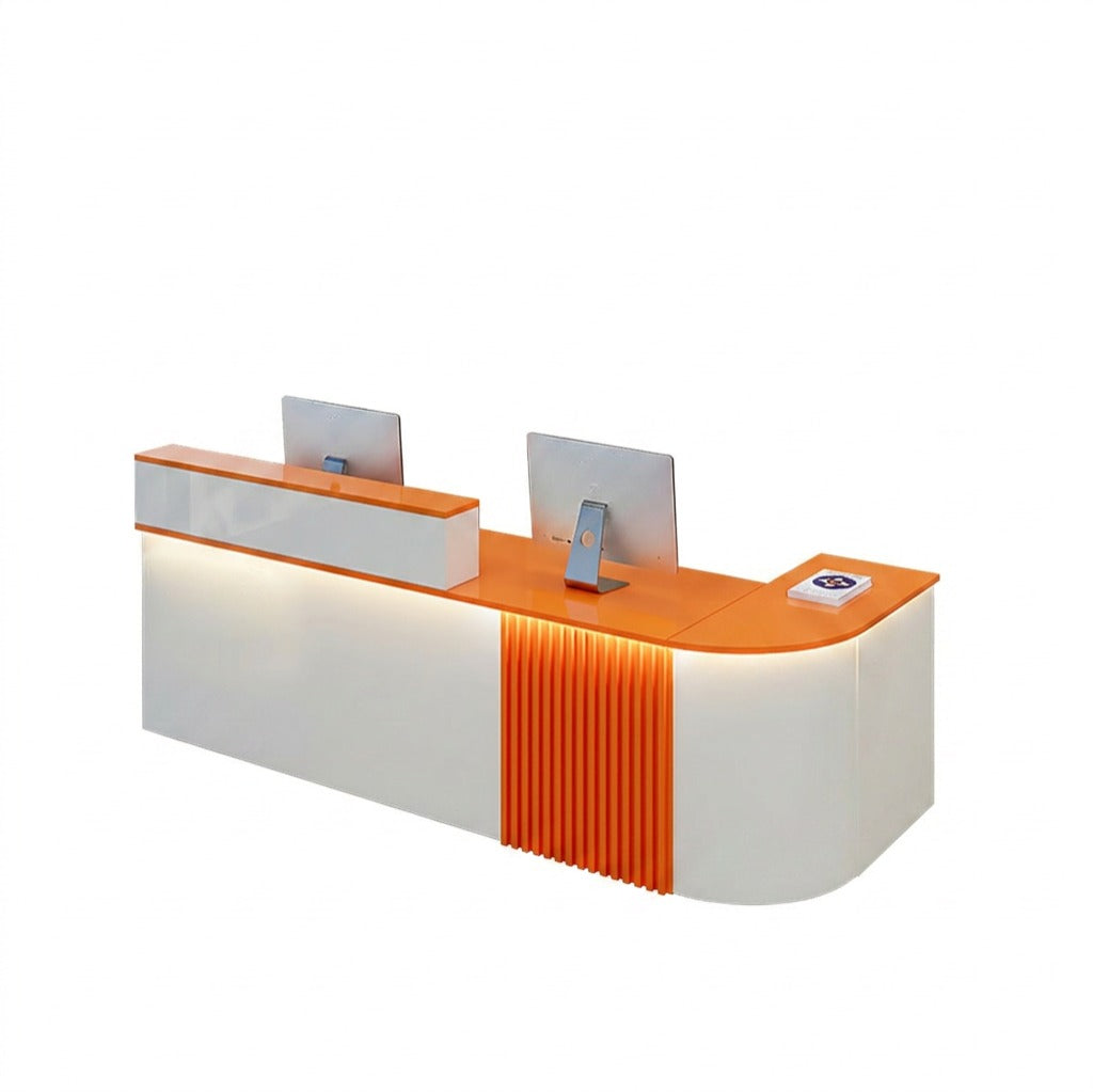 Modern L-Shaped Reception Desk with LED Lighting: White Counter | 120cm-420cm