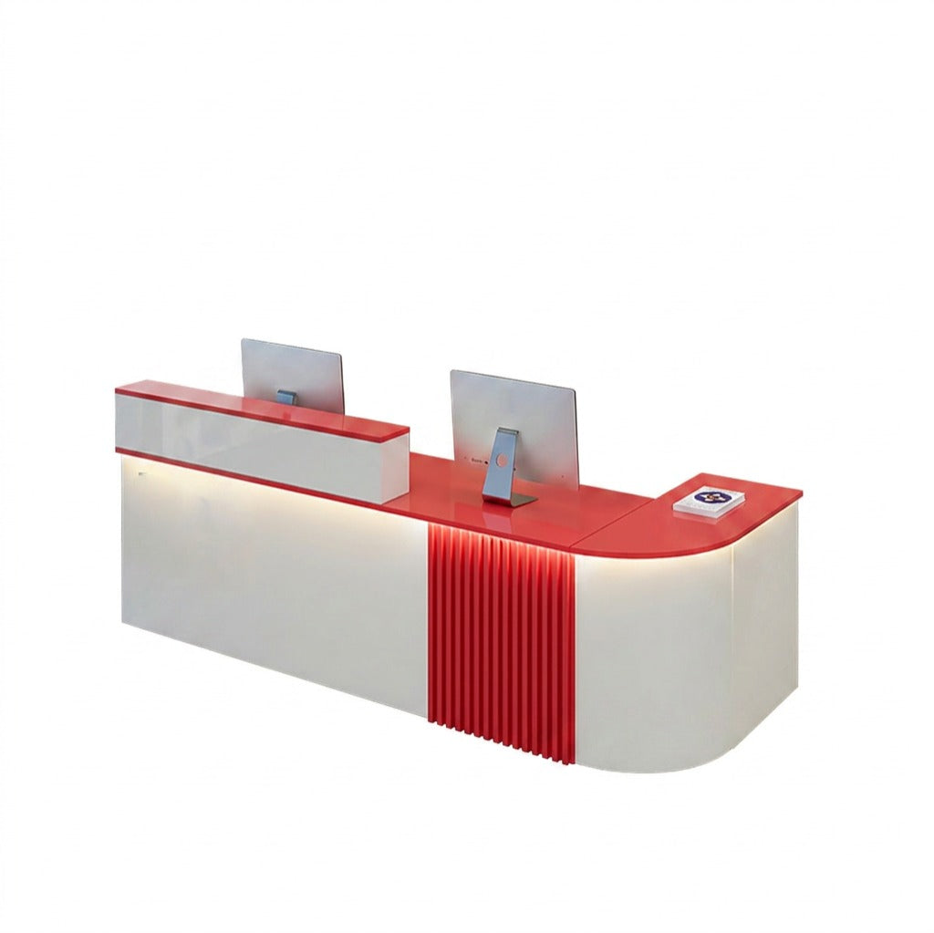 Modern L-Shaped Reception Desk with LED Lighting: White Counter | 120cm-420cm