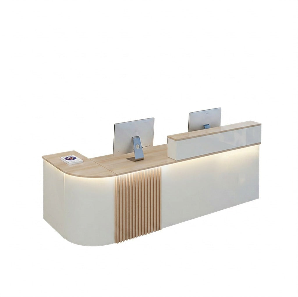 Modern L-Shaped Reception Desk with LED Lighting: White Counter | 120cm-420cm