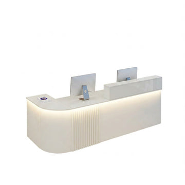 Modern L-Shaped Reception Desk with LED Lighting: White Counter | 120cm-420cm