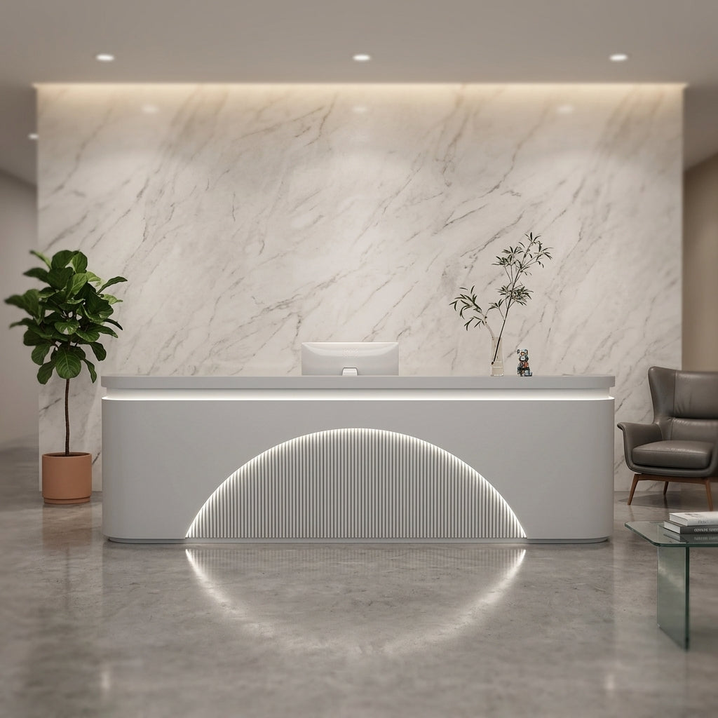 Gloss Curved Reception Desk Fully Assembled Shop Counter Salon Office 100-400cm