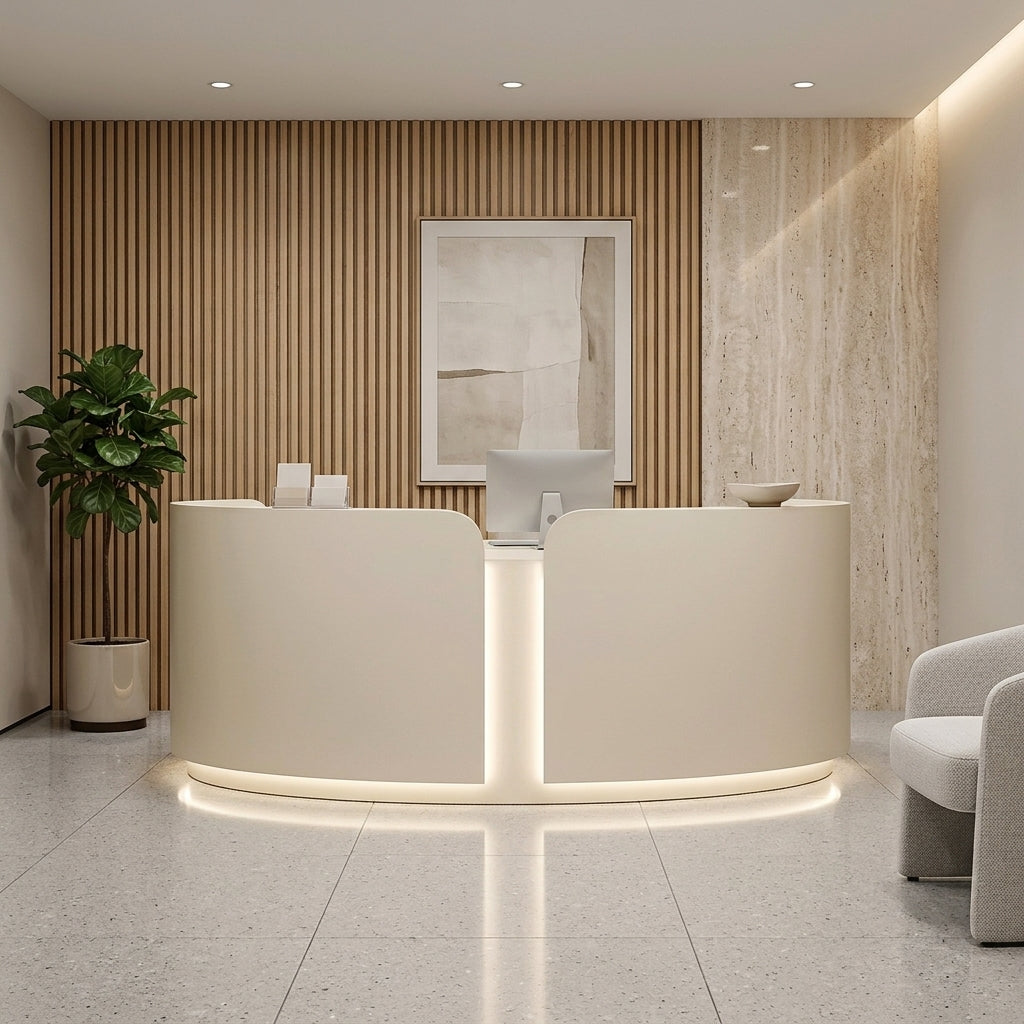 Curved Reception Desk Fully Assembled Commercial Salon Shop Front Counter 150-300cm
