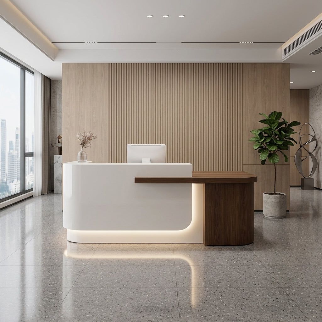 Timber Reception Desk Custom Logo Fully Assembled Shop Front Counter Cabinet