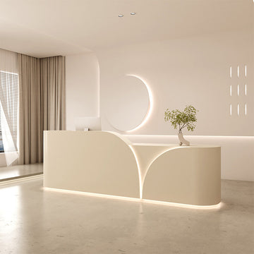 BDLFurniture Cream Gloss Reception Desk & Front Desk 120-340cm Storage Assembled