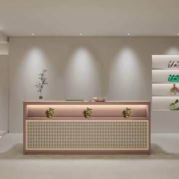 Modern Wooden Reception Counter Office for Salons Fully Assembled Design