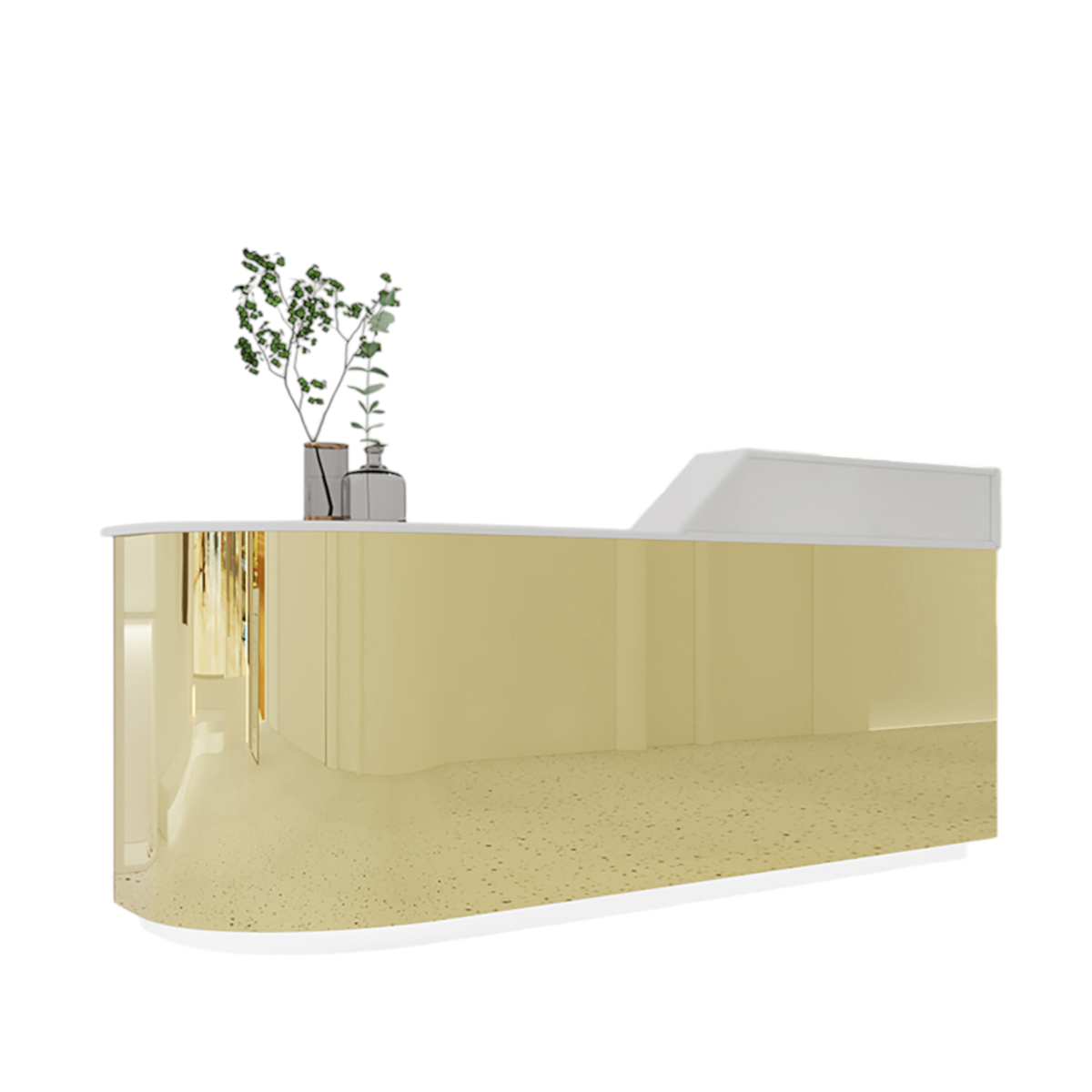 Modern Stainless Steel Reception Counter for Boutiques & Salons Curved Front Desk