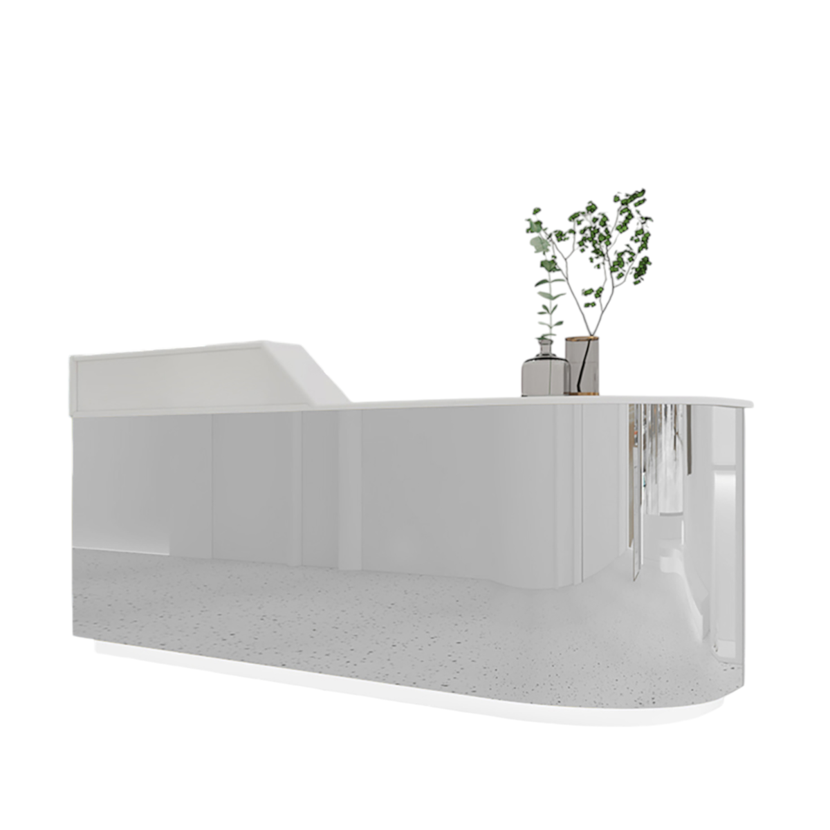 Modern Stainless Steel Reception Counter for Boutiques & Salons Curved Front Desk