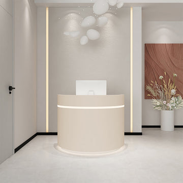 Small Semi-Circular White Reception Desk – Gloss Finish Front Counter for Shops & Salons