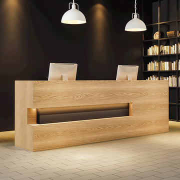 Solid Wood Reception Desk Office Front Counter Bar Table 100–400cm Fully Assembled