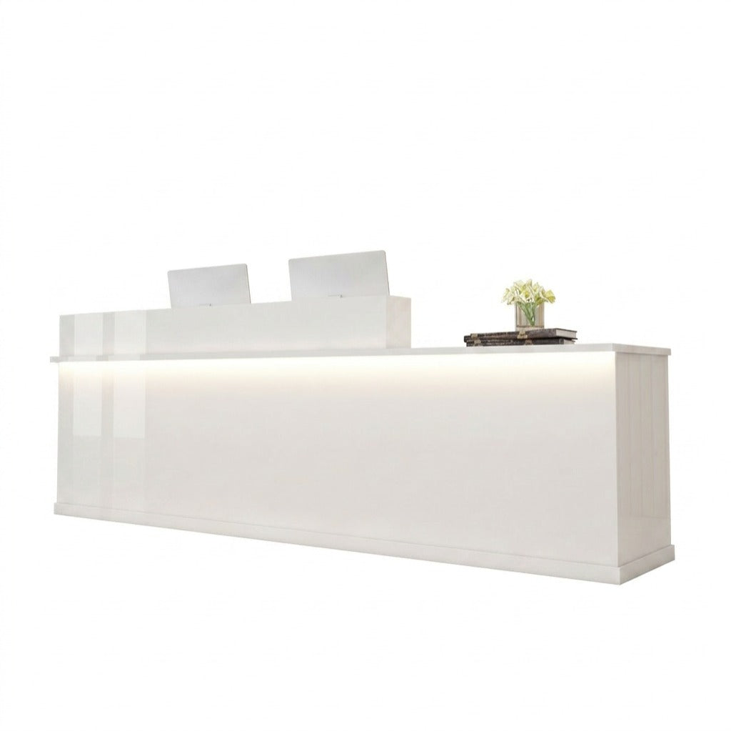 Modern L-Shaped Reception Desk with LED Lighting & Storage Office Counter