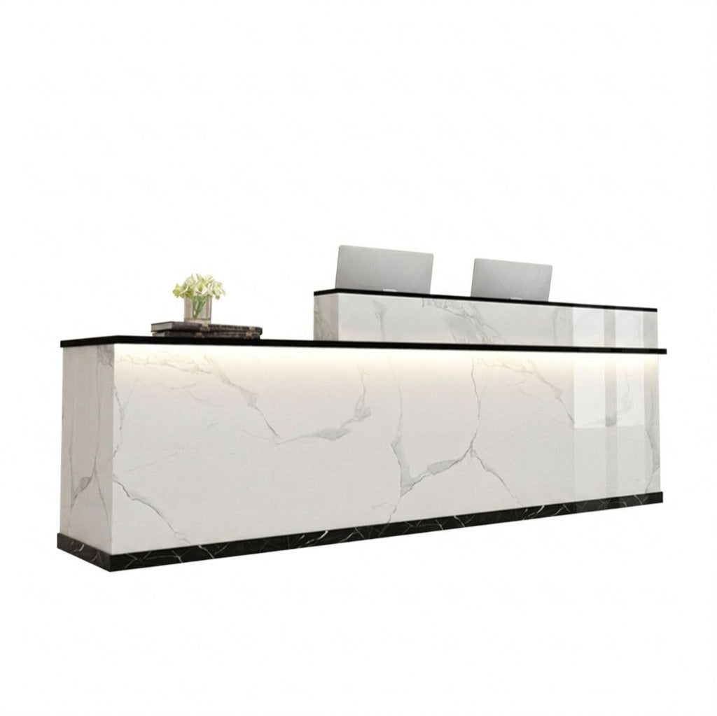 Modern L-Shaped Reception Desk with LED Lighting & Storage Office Counter