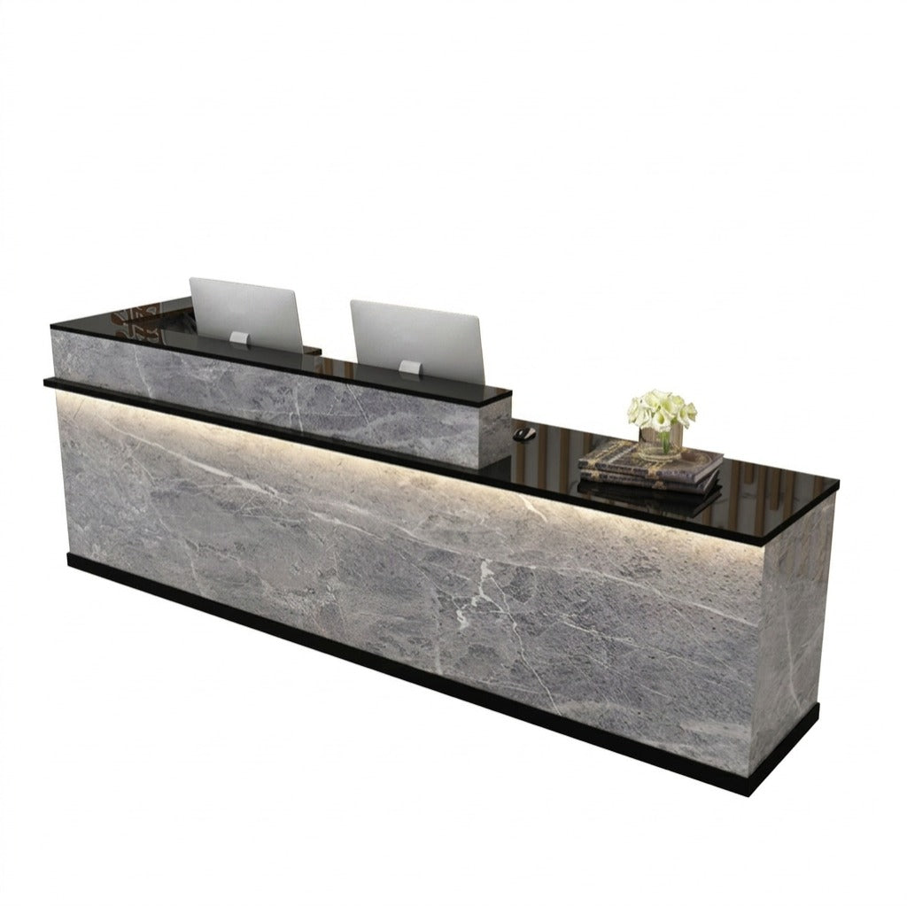 Modern L-Shaped Reception Desk with LED Lighting & Storage Office Counter