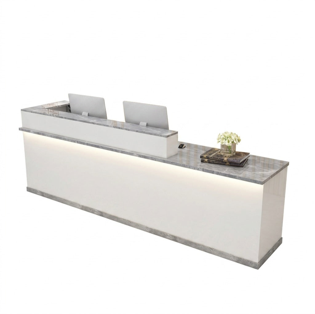 Modern L-Shaped Reception Desk with LED Lighting & Storage Office Counter
