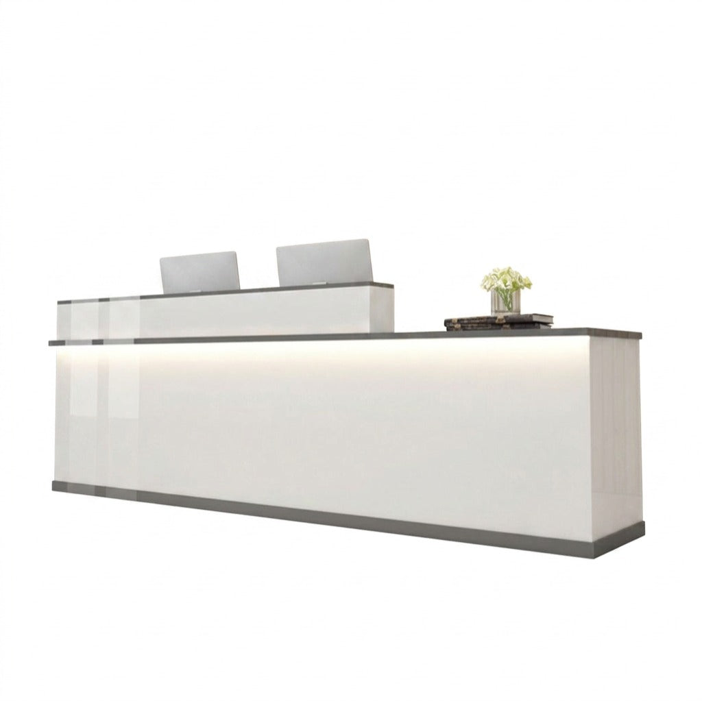 Modern L-Shaped Reception Desk with LED Lighting & Storage Office Counter