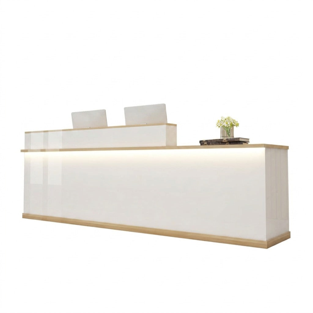Modern L-Shaped Reception Desk with LED Lighting & Storage Office Counter