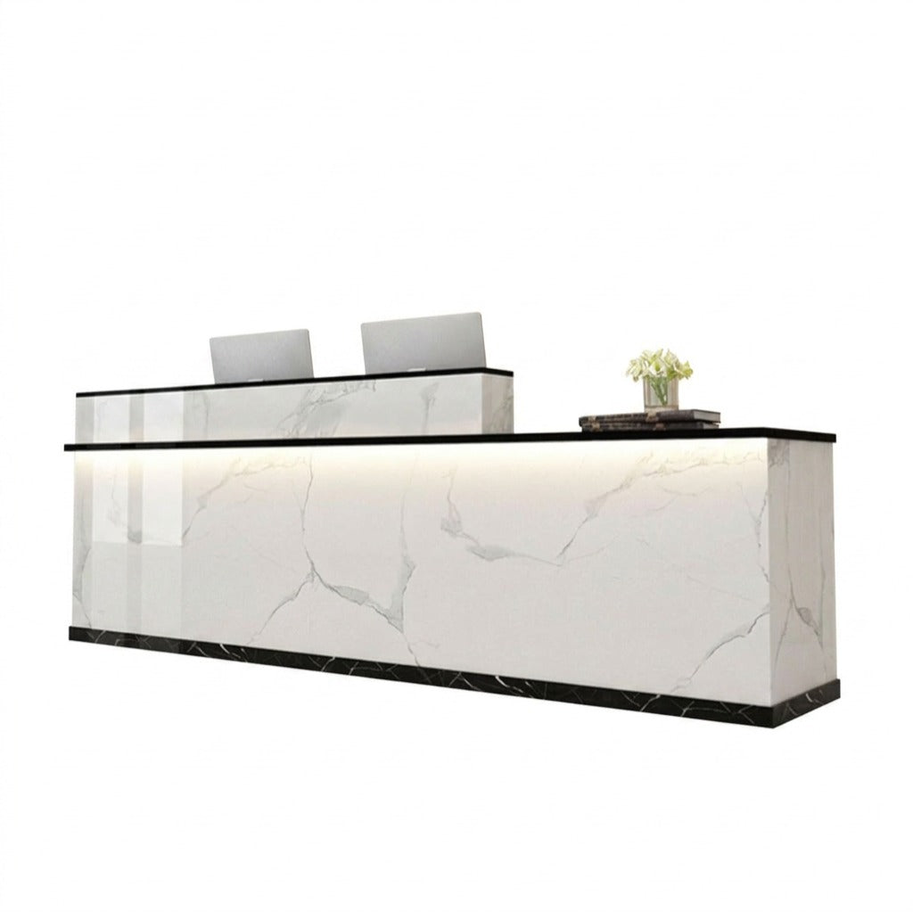 Modern L-Shaped Reception Desk with LED Lighting & Storage Office Counter