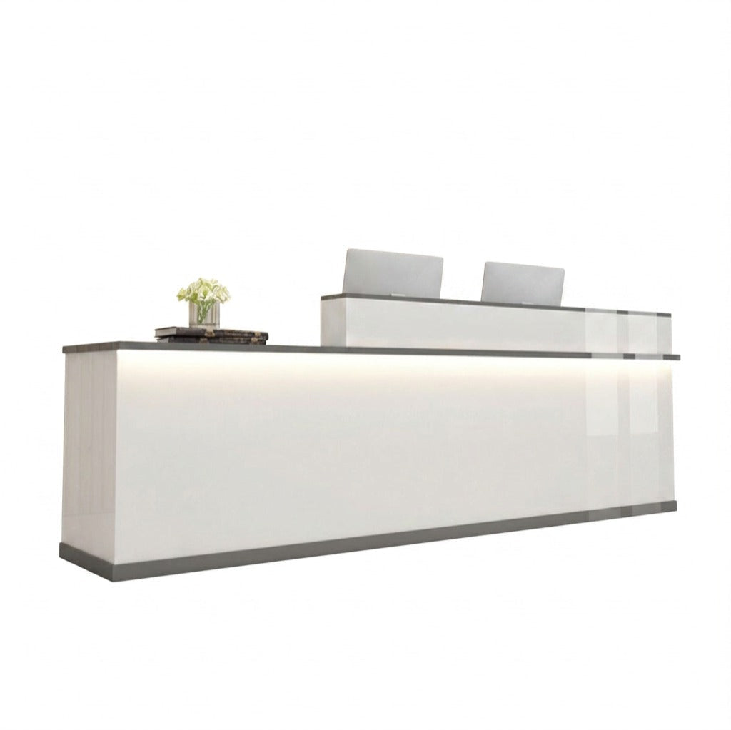 Modern L-Shaped Reception Desk with LED Lighting & Storage Office Counter