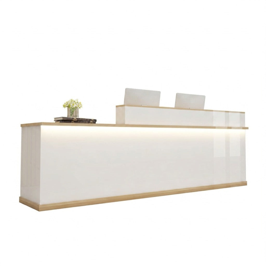 Modern L-Shaped Reception Desk with LED Lighting & Storage Office Counter