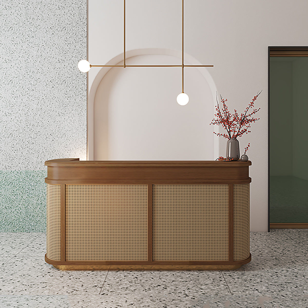 Curved Reception Desk for Salons, Office Front Counter 80cm–300cm Custom Logo