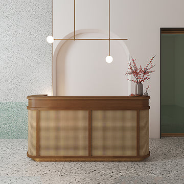 Curved Reception Desk for Salons, Office Front Counter 80cm–300cm Custom Logo