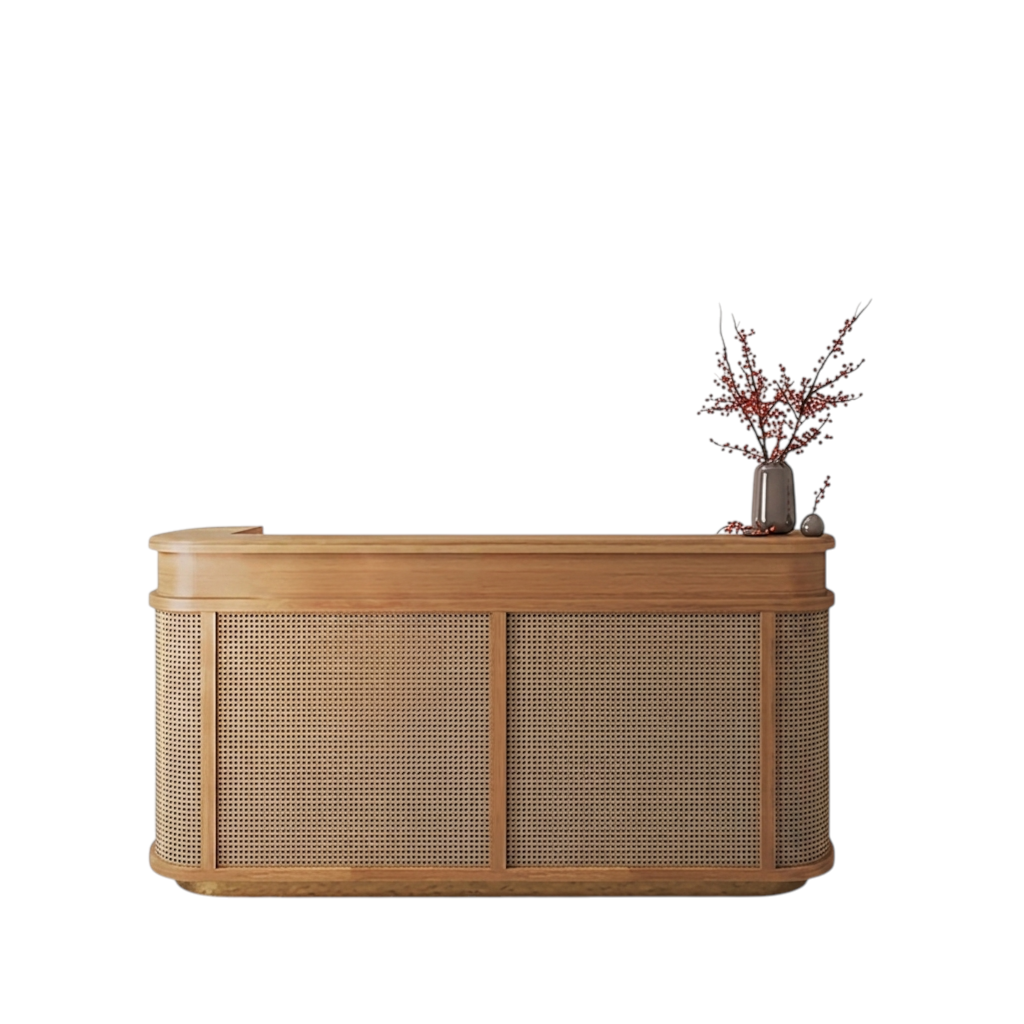 Curved Reception Desk for Salons, Office Front Counter 80cm–300cm Custom Logo