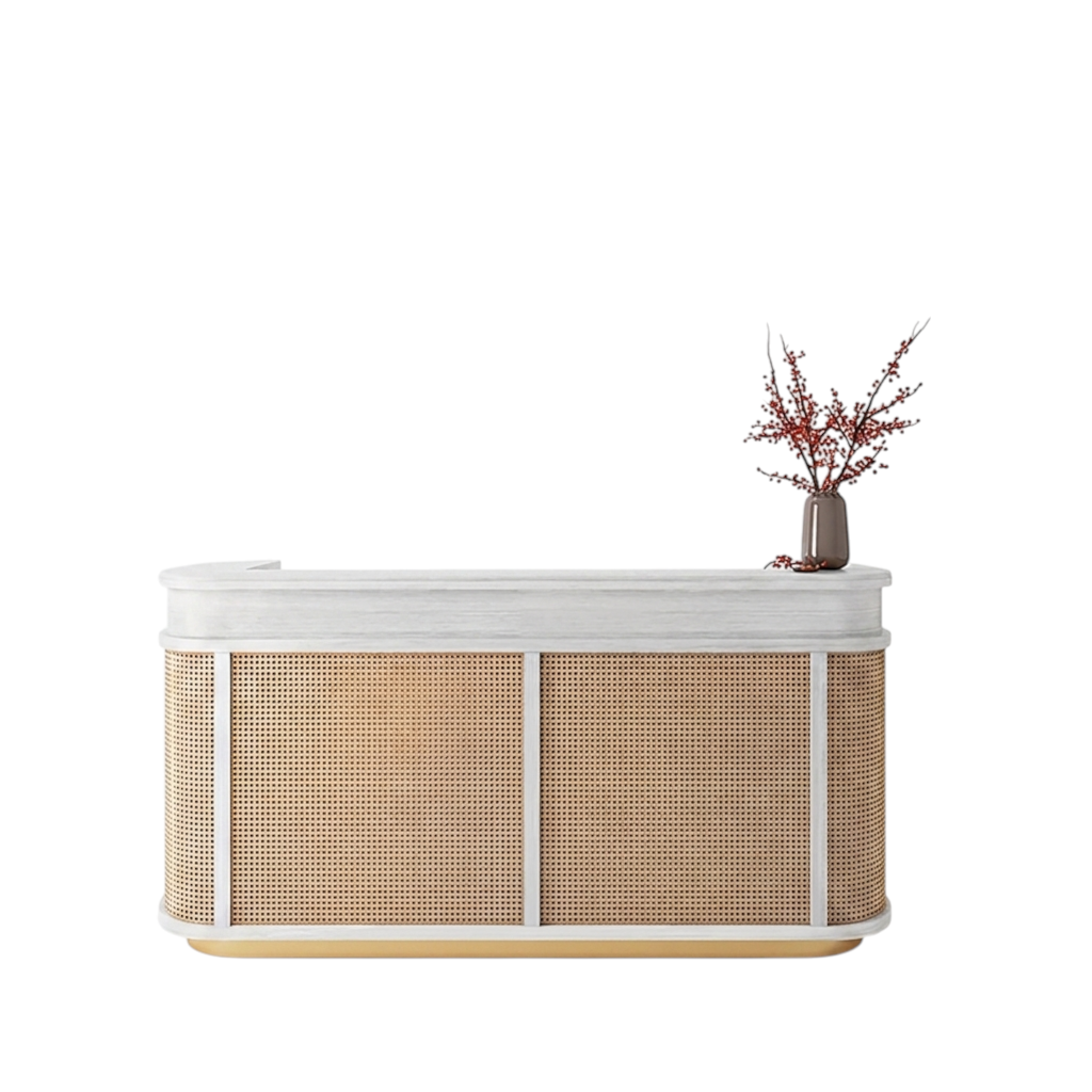 Curved Reception Desk for Salons, Office Front Counter 80cm–300cm Custom Logo