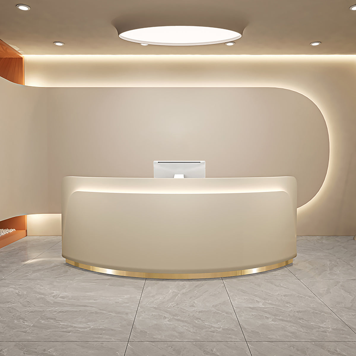 Curved Reception Desk Modern Front Counter for Salons, Boutiques & Retail 120–500 cm