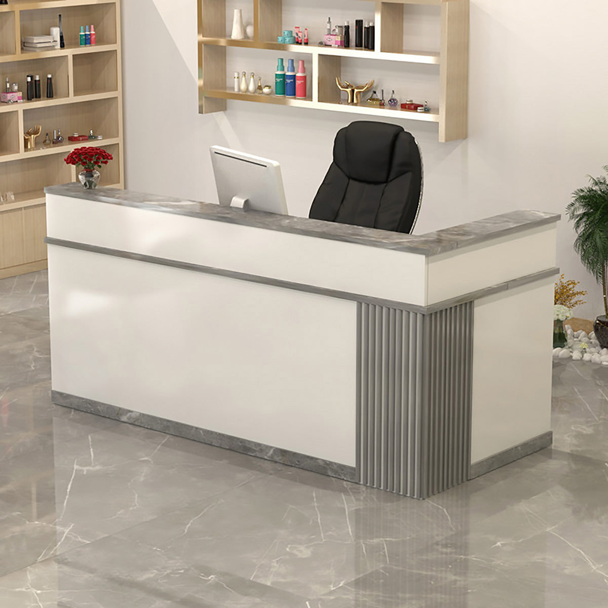 Modern L Shaped Reception Desk – Corner Counter for Retail and Beauty Salon 100-380cm